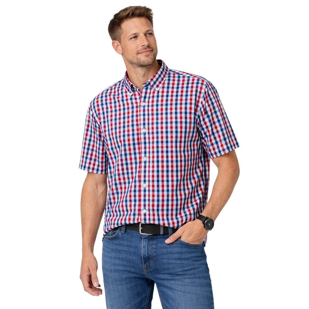 IZOD Saltwater Button Down Shirt Mens XXL Tall‎ Red White Blue Short Sleeve